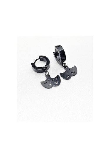 316L CERRAHİ ÇELİK SİYAH KAPLAMA TİYATRO FİGÜR İGNELİ ÇELİK KÜPE Gümüş