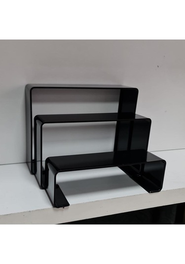 Ayakkabı Standı 3'lü Merdiven Set Kademeli Pleksi Siyah