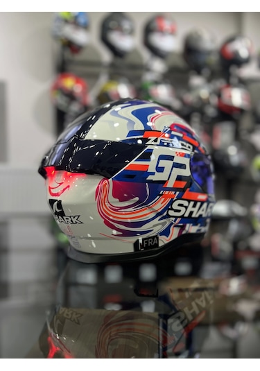 +1 Mavi Vizör + Shark Skwal İ3 Zarco Gp Ledli Kapalı Kask Beyaz - Mavi