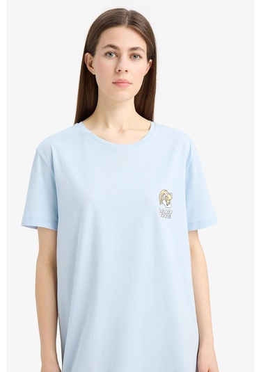 Defacto Looney Tunes Bisiklet Yaka Kısa Kollu Gecelik-fall İn Love E4317ax25smbe343 Mavi