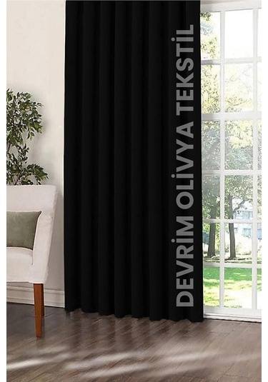 Devrim Olivya Tekstil Lüks 1. Sınıf Siyah Blackout Fon Perde Özel Dikim, Işık Geçirmez & Ekstraforlu Karartma Siyah