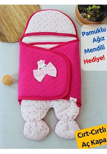 Pembe Kız Bebek Battaniyesi & Dış Kundak - %100 Pamuk Yenidoğan Ayaklı Uyku Tulumu Pembe