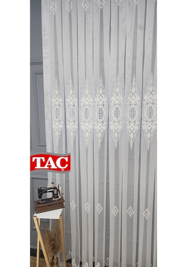 Nakışlı Kort Damask Salon Model Tarz Tasarım Mega Exculusive 3 Kat Pileli Tül Perde Kortmegabyz