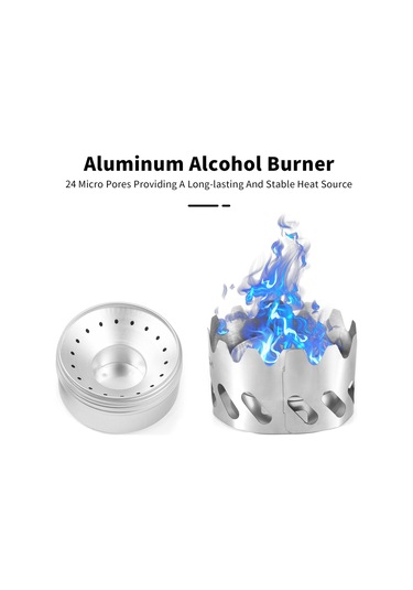 Jeemson Kompakt Alüminyum Alkol Ofen 80ml + Büyük Boy Çelik 2 Parça Rüzgar Engeli Seti - Kamp, Yürüyüş, Acil Kullanım İçin, Temiz Isıtma Kaynağıyla Pişirme, Kaynatma, Kavurma Gümüş