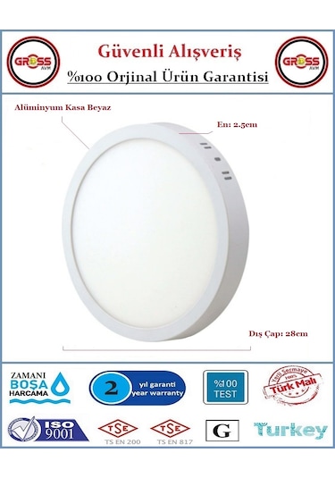 Zmr Sıva Üstü Led Armatür - 24 Watt - 2050 Lümen - Beyaz