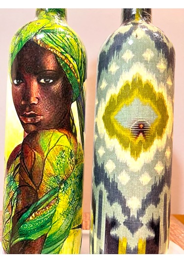 Geleneksel Desenler Ve Yerli Kadın Temalı Yağdanlık, Sirkelik Ve Sosluk Seti Vintage Mutfak Dekor Açık Yeşil