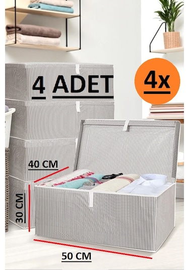 4 Adet Kapaklı Kutu Hurç Maxi Boy 50*40*30* Çok Amaçlı Kutu Hurç Gri