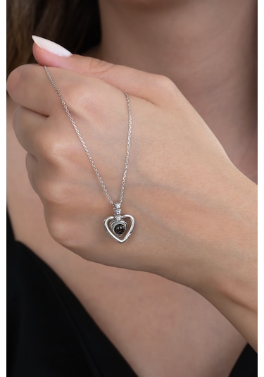 100 Dilde Seni Seviyorum Kalpli 925 Ayar Gümüş Kolye Wsn230