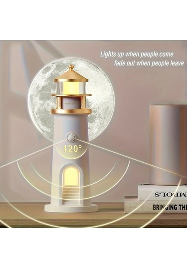Willowhaven 1pc Moonlight Deniz Feneri Projeksiyon Lambası Gece Işığı Hareket Sensörlü Yatak Başı Lambası