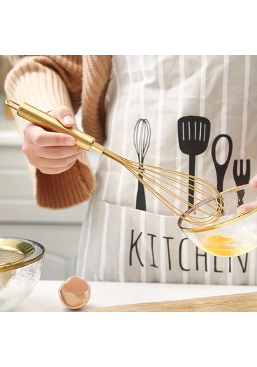 Sunshine011 Altın Paslanmaz Çelik Balon Çırpıcı, Yapışmaz Tencere İçin Isıya Dayanıklı Mutfak Aleti Altın