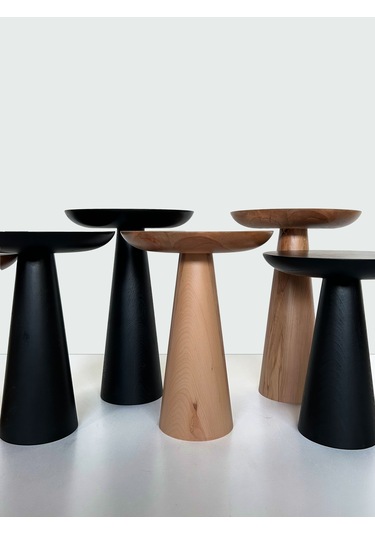 Tekli Zigon Mantar Sehpa Mushroom Masif Ahşap Modern Yan Sehpa Siyah