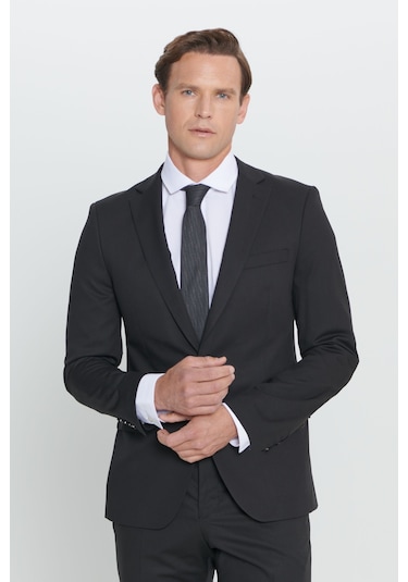 AC&Co / Altınyıldız Classics Erkek Siyah Slim Fit Dar Kesim Mono Yaka Takım Elbise 4A3023100061SYH566N Siyah