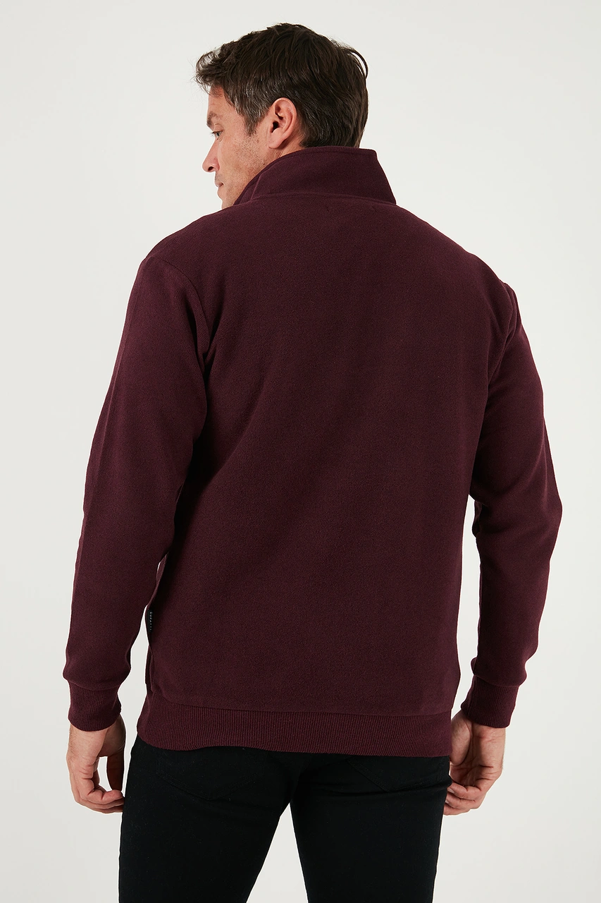 Buratti Pamuklu Regular Fit Yarım Fermuarlı Dik Yaka Erkek Kazak 456112 Mürdüm