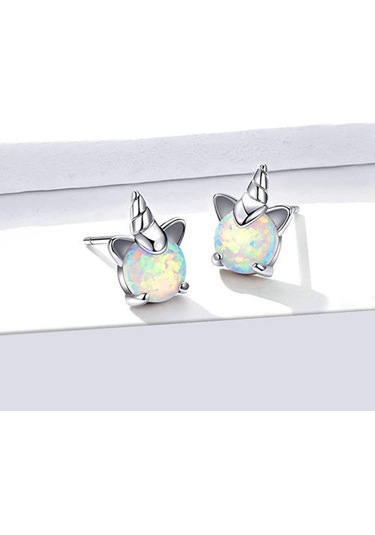 100% 925 Ayar Gümüş Unicorn Opal Saplama Küpe Kadınlar Için Düğün Küçük Küpe Moda Yıldönümü Takı Fıe737 Saplama Küpe Altın - Beyaz