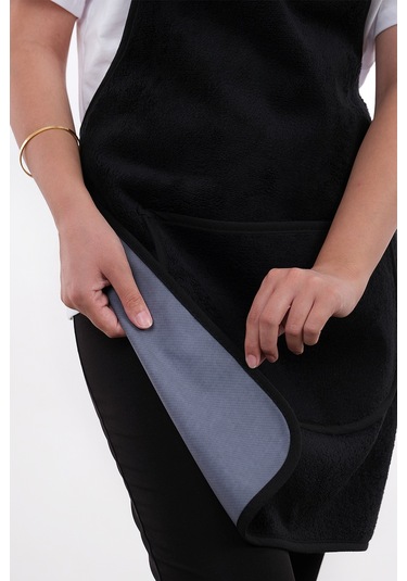 Wellsoft İkili Paket Cepli Mutfak Önlüğü Sıvı Geçirmez Su Geçirmez Mutfak Önlüğü Siyah