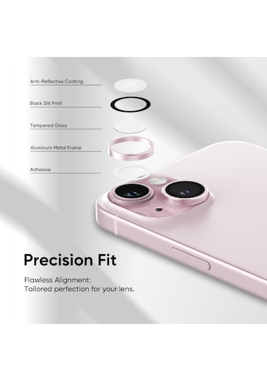 Apple Uyumlu iPhone 15 / 15 Plus Kamera Lens Koruyucu Pembe