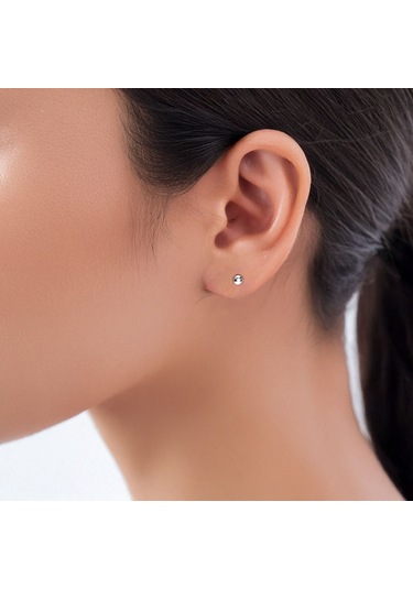 İndigo Takı Sade Nokta Beyaz Gümüş Küpe Gümüş