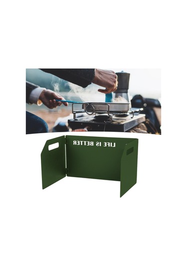 Kamp Sobası Ön Camı, Kamp Sobası Ön Cam Açık Katlanır Metal Soba Ön Cam Rüzgar Blokeri Katlanmış Ordu Yeşili Koyu Yeşil