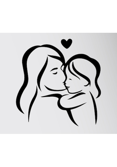 Anneler Gününe Özel Anne Ve Bebek Duvar Sticker Siyah