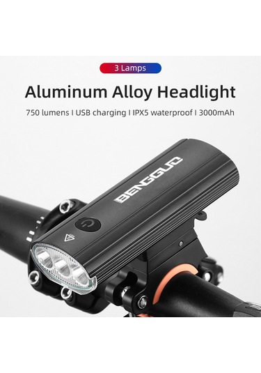 Yifomall 3 Kafa Led Bisiklet Işığı 750 Lumen 3000mah Şarj Edilebilir Pil Ipx5 Su Geçirmez Usb Powerbank Özellikli Ayarlanabilir Sürüş Işığı