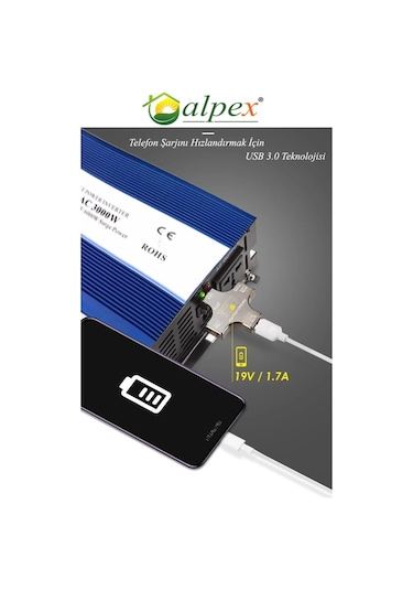 Alpex 1500 Watt 24 Volt Tam Sinüs  İnverter