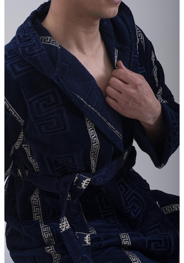 Kapüşonlu Bornoz Bornoz Sabahlık Kadife Bornoz Pamuk Bornoz Lacivert