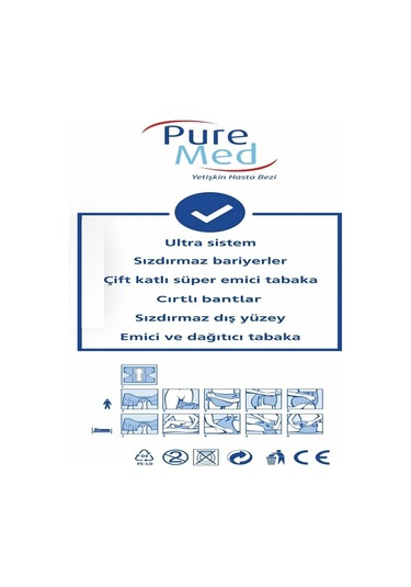 Puremed Belbantlı Hasta Bezi Large 100x150 Cm 90 Adet