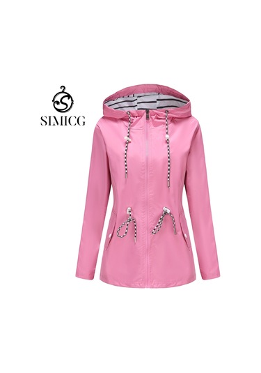 Kadınlar İçin Orta Boy Kapüşonlu Yağmurluk Büyük Beden Trençkot Pembe