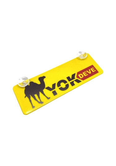 Yok Deve Yazılı Sarı Dekor Plaka Vantuzlu Cam Süsü 22x7.5cm