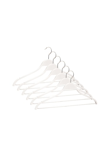 Nyn Ahşap Askı Barlı Gömlek Pantolon Askısı Beyaz Renk 6 Adet Beyaz