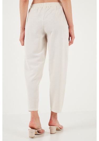 Lela Bohem Işlemeli Keten Ve Pamuk Karışımlı Şalvar Bayan Pantolon 5865050 Bej-Fuşya