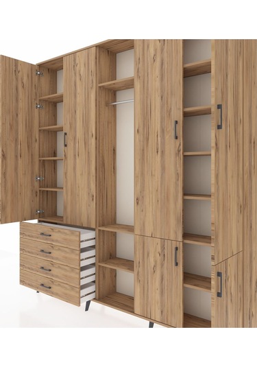Arges Dolap 14 Raflı 4 Çekmeceli Tek Askılı 220x30x243 Çam-çam/çam Atlas Çam/atlas Çam