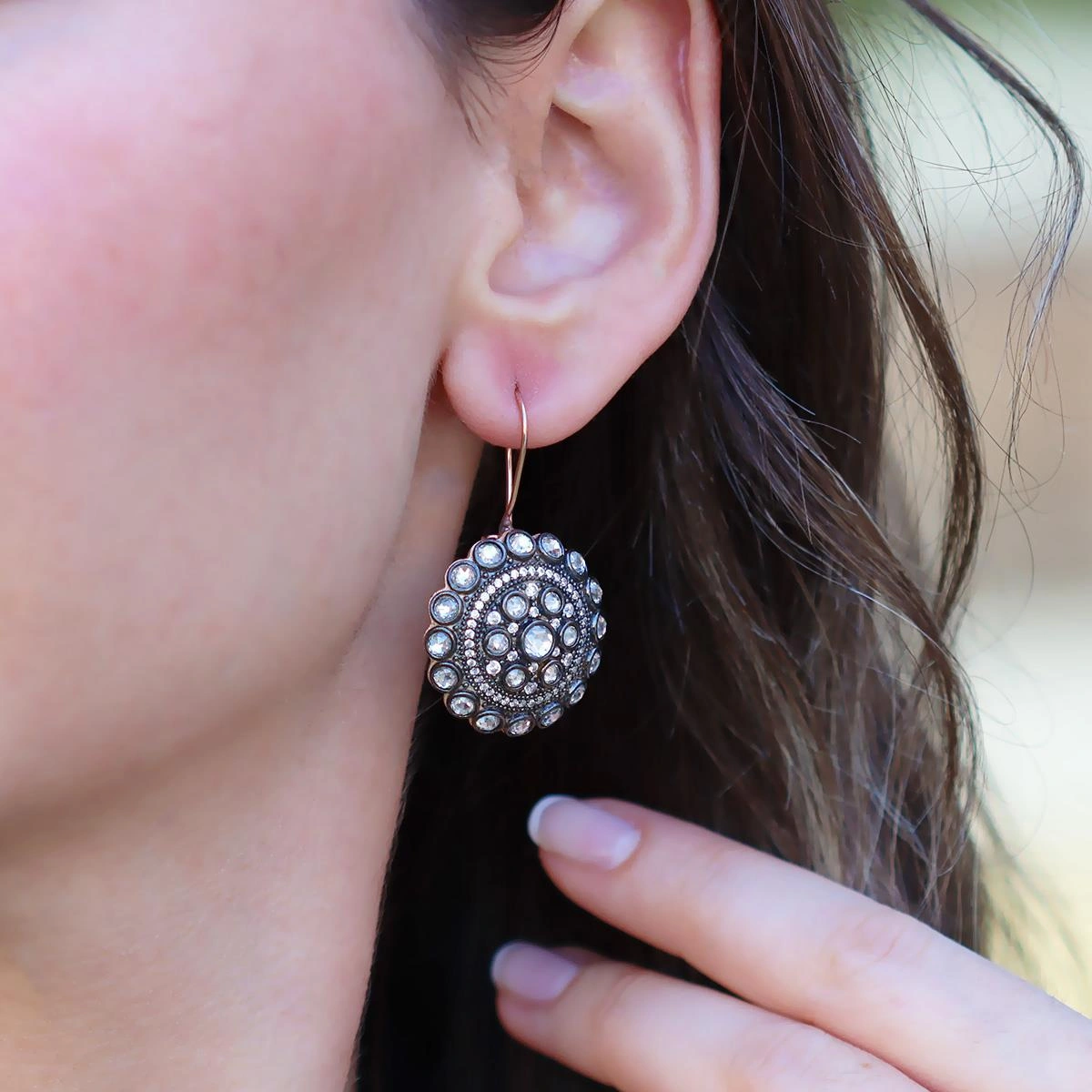 Elmas Montür Modeli Rose Gold Gümüş Küpe Gümüş