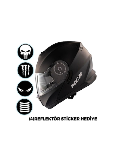 Ncr Stars Çene Açılır Mat Siyah Kask Ece Belgeli Mat Siyah