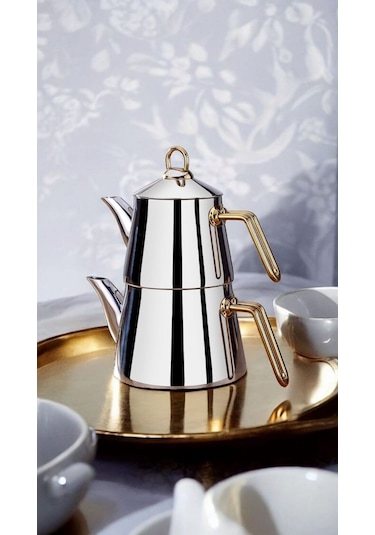Viola Orta Boy Piramit Gold Paslanmaz Çelik Çaydanlık ALtın