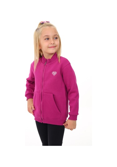 Toontoy Kız Çocuk Nakışlı Hırka Mürdüm