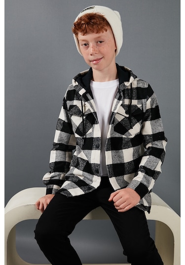 Lela Kapüşonlu Çift Cepli Ekoseli Oduncu Erkek Çocuk Gömlek Cf25W81787 Siyah
