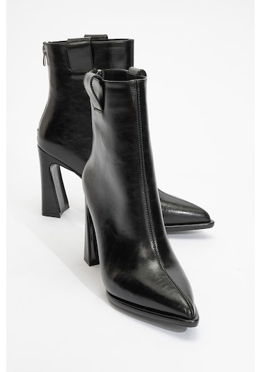 Aja Siyah Kadın Kalın Topuklu Çizme Olabilen Bot Siyah