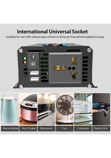 Dancemonkey Araba Güç İnvertörü 300w 12v-220v Ac Dönüştürücü Led Dijital Ekranlı Siyah