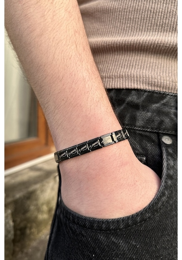 K. Atatürk İmzalı İtalyan Charm Unisex Çelik Bileklik Scb54 Siyah