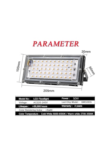 Soğuk Beyaz Projektör Led Projektör Ac 220v 50w Duvar Lambası Dış Aydınlatma Spot Sokak Lambası Projektör Led Spot Işık Bahçe Soğuk Beyaz