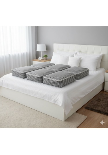 6'lı Kaz Ayağı Büyük Baza Altı & Çekyat Tipi Tela Hurç 65x45x22 Cm Fermuarlı Saklama Ve Düzenleme Hurcu Siyah