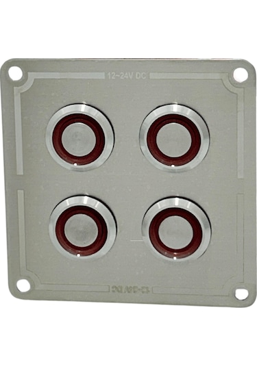 Krom 4'Lü Switch Panel Sigortalı Kırmızı Işıklı Kırmızı