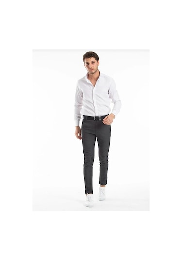 Captiva İtalyan Kesim Slim Fit Erkek Keten Pantolon-5419 Füme