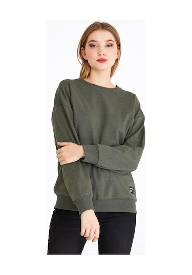 Comeor Kadın Haki Basic Bisiklet Yaka Regular Fit Rahat Sweatshirt 001