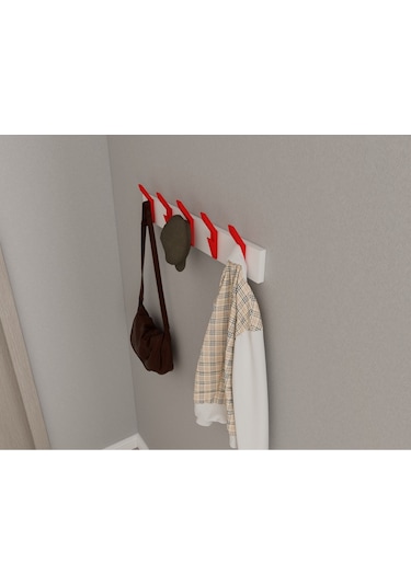 Hepsi3boyutlu Modern Duvar & Kapı Kanca Askılık - 5 Adet Kırmızı Kanca Askılık - Model No : 3 Kırmızı