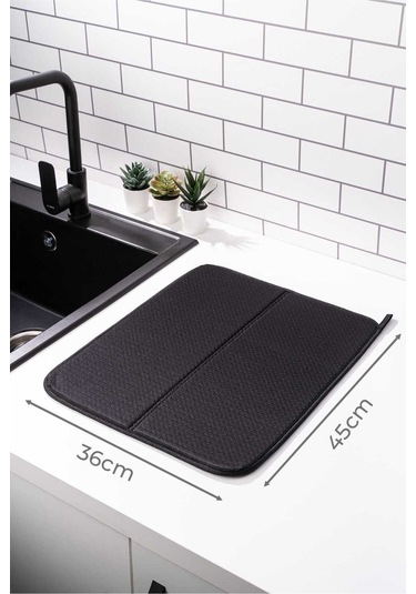 1 Adet Bulaşık Matı Süper Emici Bulaşık Kurutma Matı 45x36cm Tezgah Üstü Bulaşık Matı Yumuşak Doku Siyah