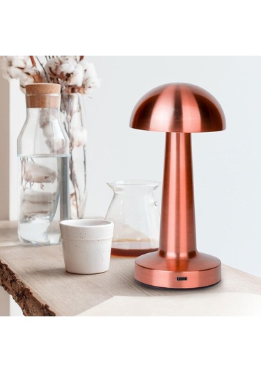 Buffer Mantar Model Bronz Renk Şarjlı Dokunmatik 3 Renkli Led Masa Lambası Bronz