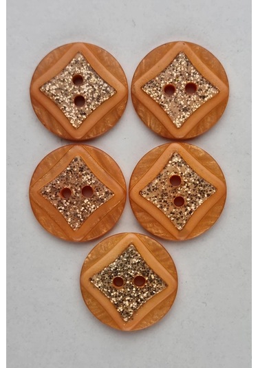 Büyük Boy Akrilik Simli Yuvarlak Turuncu Çeket Hırka Yelek Düğmesi 5 Adet