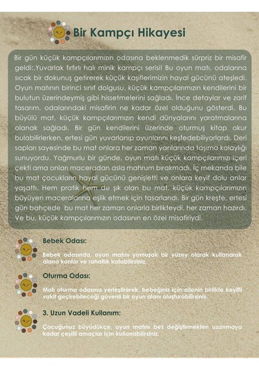 Mordesign Bebek/çocuk Oyun Halısı, Yenidoğan Emekleme Pedi, Aktivite Matı, Çok Amaçlı Minder, Kampçı Serisi 110 X 110 Yeşil